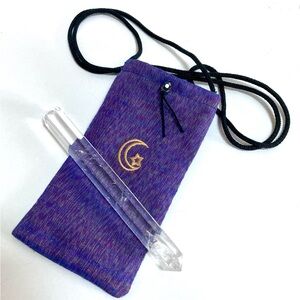 Clear Quartz Crystal Wand 6” w Purple Moon Pouch Meditation Healing Tool